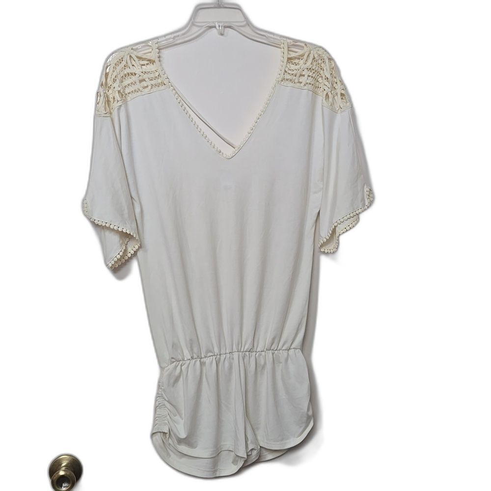 LSpace Romper Women's Size Small Cream Ruched Pocket Beach Vacation